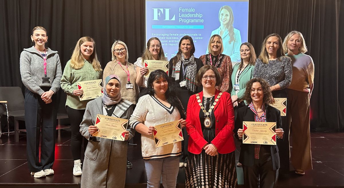 Picture of participants of the Female Leadership Programme with Jennifer Gilmour, Mayor of Ards and North Down.